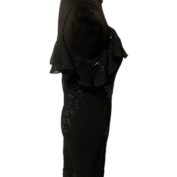 MARINA Floral Deco Beaded Mermaid Gown Black Sz 6 EUC - Picture 2 of 15